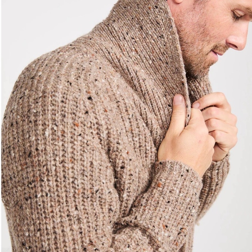 NWT Aran Woollen Mills MEN’S FISHERMAN RIB SHAWL CARDIGAN - Picture 3 of 6